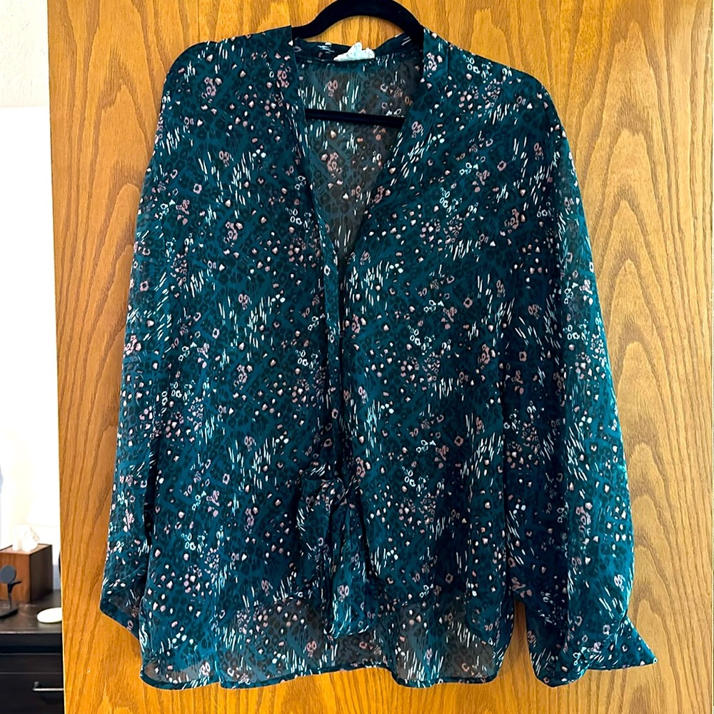 Teal Leopard print blouse